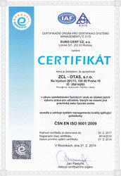 Certifikát ČSN EN ISO 9001:2009